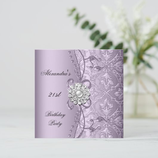 21歳の誕生日パーティーダマスク薄紫宝石画像 招待状 (スタンド正面)