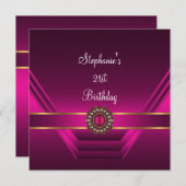 21歳の誕生日パーティーダークピンクシルク金ゴールド宝石 招待状 (正面/裏面)