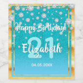 21歳の誕生日パーティーティール（緑がかった色）ブルーダイヤモンド名 ワインラベル (シングルラベル)