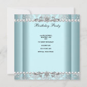 21歳の誕生日パーティーティール(緑がかった色)ブルーホワイトパールシルバー 招待状 (裏面)