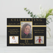 21歳の誕生日パーティートリフォト招待状 招待状 (スタンド正面)