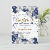 21歳の誕生日パーティーネイビーバルーン 招待状 (スタンド正面)