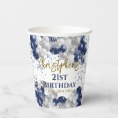 21歳の誕生日パーティーネイビーバルーン 紙コップ (裏面)
