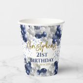 21歳の誕生日パーティーネイビーバルーン 紙コップ (正面)