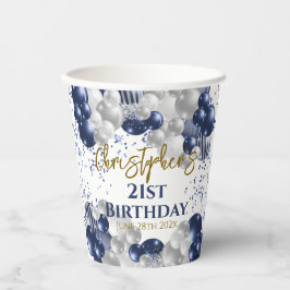 21歳の誕生日パーティーネイビーバルーン 紙コップ