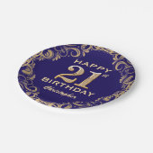 21歳の誕生日パーティーネイビーブルーと金ゴールドグリッター ペーパープレート (アングル)