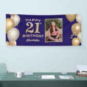 21歳の誕生日パーティーネイビーブルーと金ゴールドバルーン 横断幕 (トレードショー)