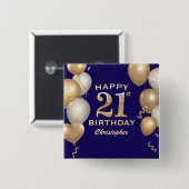 21歳の誕生日パーティーネイビーブルーと金ゴールドバルーン 缶バッジ (正面&裏面)