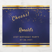 21歳の誕生日パーティーネイビーブルー金ゴールド応援名 ビールラベル (シングルラベル)