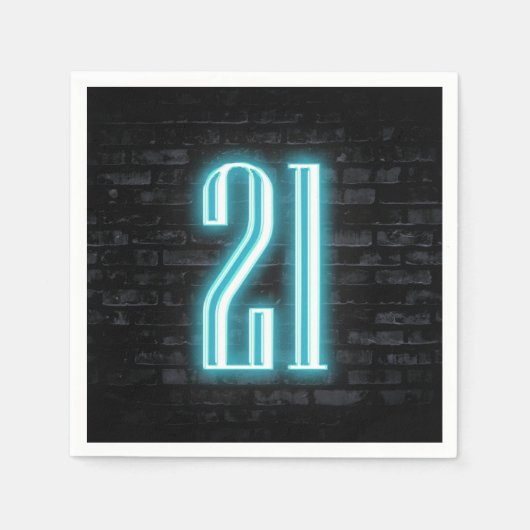 21歳の誕生日パーティーネオンサインオンブリック壁 スタンダードカクテルナプキン (正面)
