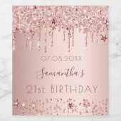 21歳の誕生日パーティーバラ金ゴールドグリッターピンクの星 ワインラベル (シングルラベル)