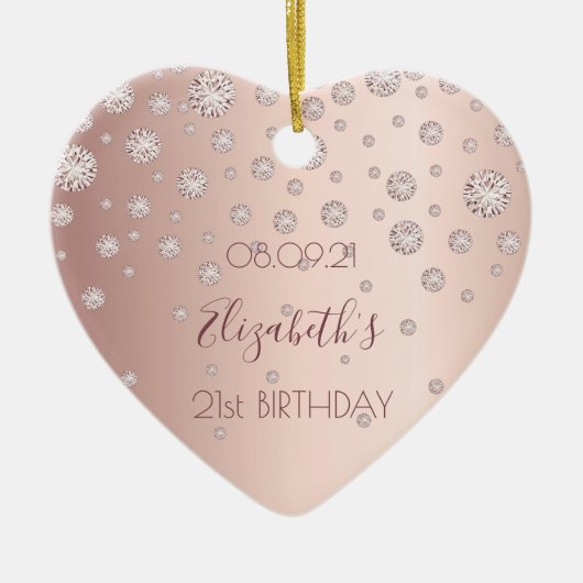 21歳の誕生日パーティーバラ金ゴールドダイヤモンド名 セラミックオーナメント (正面)