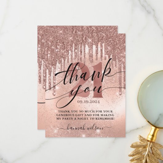 21歳の誕生日パーティーバラ金ゴールド  サンキューカード (正面/裏面インサイチュ)