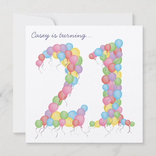 21歳の誕生日パーティーバルーンカスタム招待状 招待状 (正面)