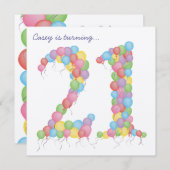 21歳の誕生日パーティーバルーンカスタム招待状 招待状 (正面/裏面)