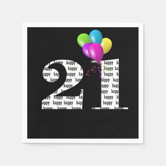 21歳の誕生日パーティーバルーン スタンダードカクテルナプキン (正面)