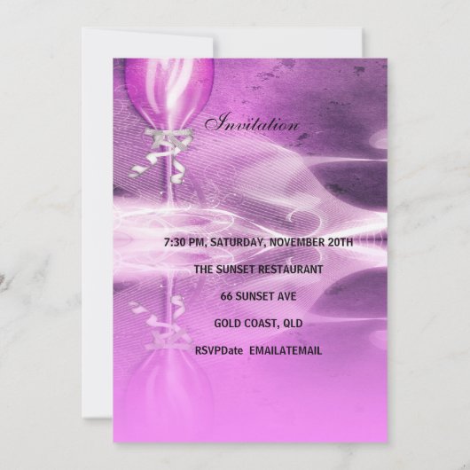 21歳の誕生日パーティーパープルシャンパングラスボウ 招待状 (裏面)