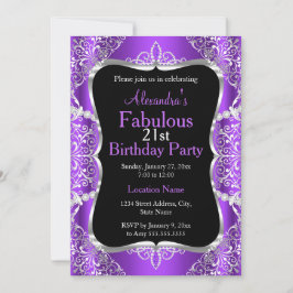 21歳の誕生日パーティーパープルシルバーブラック招待状 招待状
