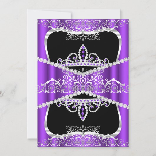 21歳の誕生日パーティーパープルシルバーブラック招待状 招待状 (裏面)