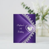 21歳の誕生日パーティーパープルハートダイヤモンドジュエル 招待状 (スタンド正面)
