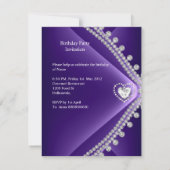 21歳の誕生日パーティーパープルハートダイヤモンドジュエル 招待状 (裏面)