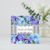 21歳の誕生日パーティーパープルフローラホワイトパール 招待状 (スタンド正面)