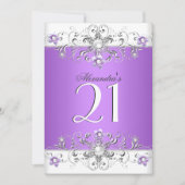 21歳の誕生日パーティーパープルホワイトダイヤモンド 招待状 (正面)