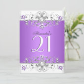 21歳の誕生日パーティーパープルホワイトダイヤモンド 招待状 (スタンド正面)