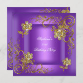 21歳の誕生日パーティーパープル金ゴールドダイヤモンド 招待状 (正面/裏面)