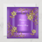 21歳の誕生日パーティーパープル金ゴールドダイヤモンド 招待状 (正面)