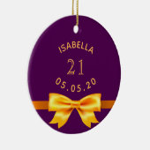 21歳の誕生日パーティーパープル金ゴールドボウ名エレガント セラミックオーナメント (右)