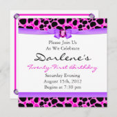 21歳の誕生日パーティーヒョウファンキーディバピンク 招待状 (正面/裏面)