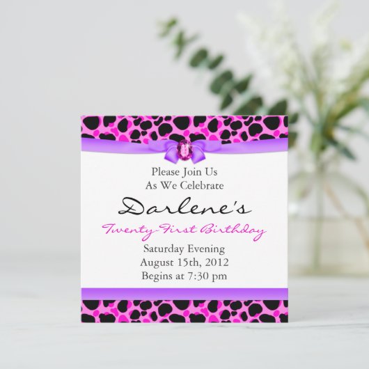 21歳の誕生日パーティーヒョウファンキーディバピンク 招待状 (スタンド正面)