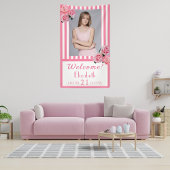 21歳の誕生日パーティーピンクの白ストライプ色の写真 横断幕