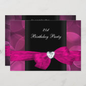 21歳の誕生日パーティーピンクの白黒バブル 招待状 (正面/裏面)