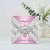 21歳の誕生日パーティーピンクエレガントシルバーホワイト 招待状 (スタンド正面)