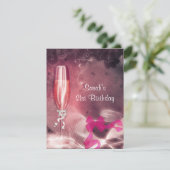 21歳の誕生日パーティーピンクシャンパンガラスボウ 招待状 (スタンド正面)