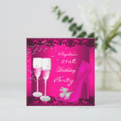 21歳の誕生日パーティーピンクシャンパンハイヒールシューズ 招待状 (スタンド正面)