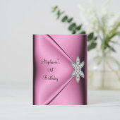 21歳の誕生日パーティーピンクシルクダイヤモンドジュエル 招待状 (スタンド正面)