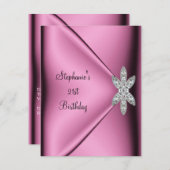 21歳の誕生日パーティーピンクシルクダイヤモンドジュエル 招待状 (正面/裏面)