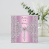 21歳の誕生日パーティーピンクシルバーホワイトダイヤモンド 招待状 (スタンド正面)