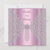 21歳の誕生日パーティーピンクシルバーホワイトダイヤモンド 招待状 (正面)