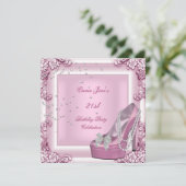 21歳の誕生日パーティーピンクハイヒールシューズ 招待状 (スタンド正面)