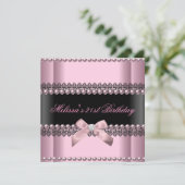 21歳の誕生日パーティーピンクブラックレースパール 招待状 (スタンド正面)