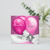 21歳の誕生日パーティーピンクホワイトシルバーボウバルーン 招待状 (スタンド正面)
