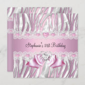 21歳の誕生日パーティーピンクホワイトゼブラダイヤモンド 招待状 (正面/裏面)