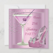 21歳の誕生日パーティーピンクマルチニハイヒールシューズ 招待状 (正面)