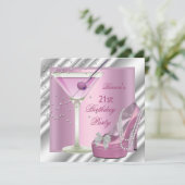 21歳の誕生日パーティーピンクマルチニハイヒールシューズ 招待状 (スタンド正面)