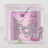 21歳の誕生日パーティーピンクマルチニハイヒールシューズ 招待状 (正面/裏面)