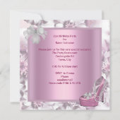 21歳の誕生日パーティーピンクマルティーニハイヒールフローラ 招待状 (裏面)